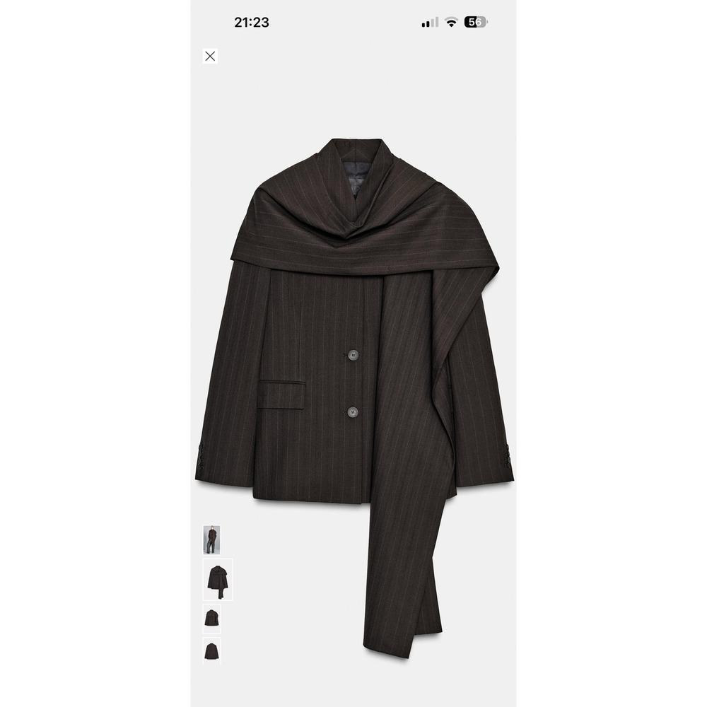 ZARA Pinstripe Oversized Blazer with Integrated Scarf Set Women
